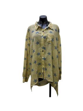 Jaded Gypsy Beige & Blue Star Print Oversized Blouse S/M